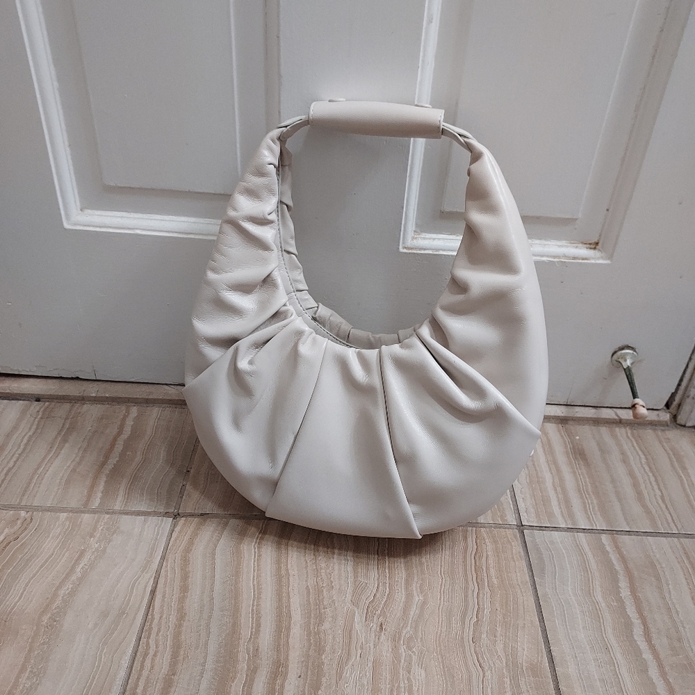 Staud Moon Pleated Soft Lambskin Leather Ivory Bag - Picture 5 of 10